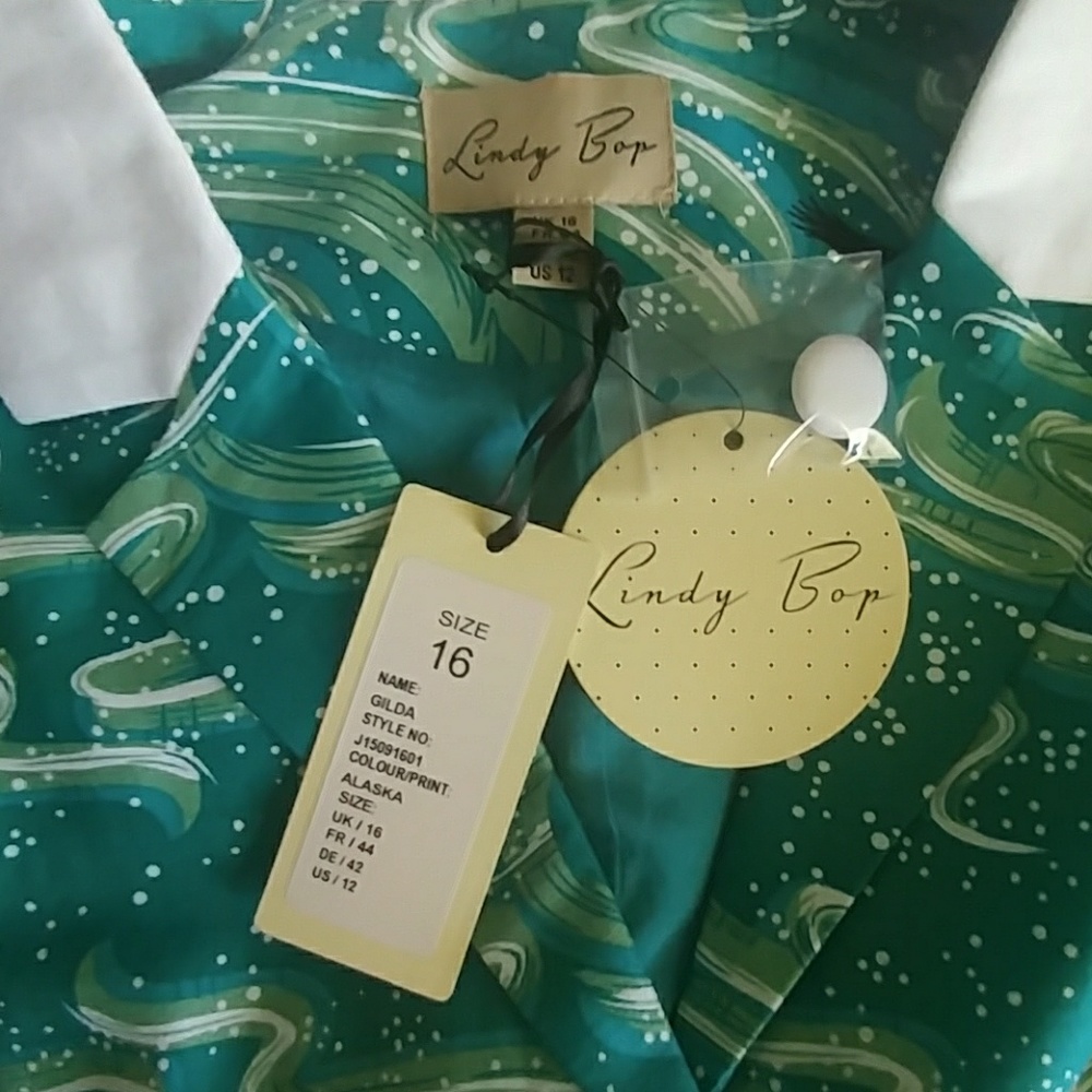 Lindy Bop Teal and White Midi Dress - Picture 4 of 8